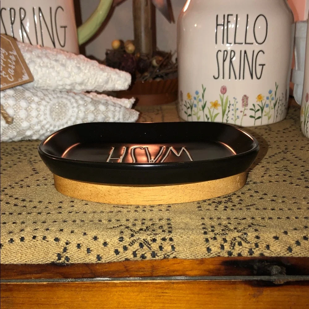 Rae Dunn WASH Black Soap Dish Wood Bottom - Picture 5 of 10